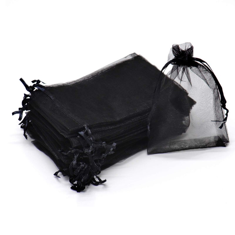 Bezall 100Pcs Black Organza Bags 3x4 Inch, Small Mesh Jewelry Bags Drawstring Gift Bag Wedding Party Favor Halloween Candy Treat Pouches - Image 1